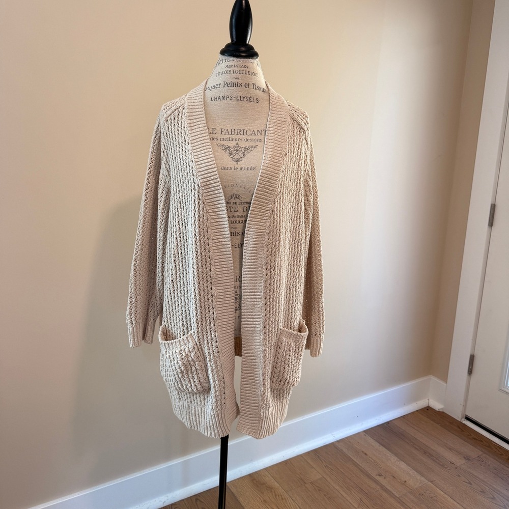 Ava & Viv Women's Oatmeal Chunky Knit Open Front Cardigan Size 2X